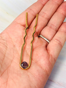 Gold Hair Pin Iolite Gemstone Silver Hair Pin Gem Stone Hair Pin for Bridesmaid gold bridal hair pin for messy bun bun holder water sapphire