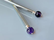 Load image into Gallery viewer, Hair Sticks Silver Hair Pins Amethyst hair jewelry for messy bun Silver metal Hair Pins Amethyst jewelry gemstone hair accessories gift