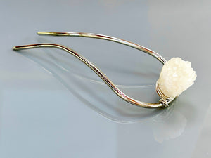 Drusy Hair Pin Silver, Hair Fork for Women with Long Hair, Bridal Hair Jewelry