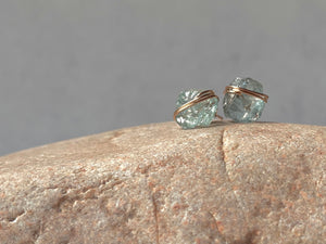 Aquamarine Stud Earrings Raw Gemstone Earrings March Birthstone