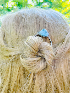 Gemstone Hair Pin Silver Hair Fork for women with Long Hair Larimar Gemstone Hair Jewelry, silver Hair pin boho hair accessories