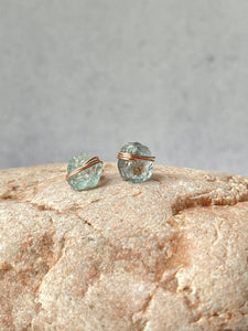 Aquamarine Stud Earrings Raw Gemstone Earrings March Birthstone