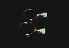 Load image into Gallery viewer, Gold Opal Hoop earrings set 14k Gold Dangly Opal huggie earrings dainty bridal earrings opal gold hoops gift for wife