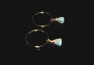 Gold Opal Hoop earrings set 14k Gold Dangly Opal huggie earrings dainty bridal earrings opal gold hoops gift for wife