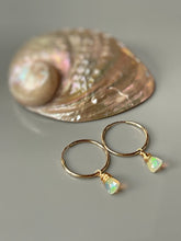Load image into Gallery viewer, Gold Opal Hoop earrings set 14k Gold Dangly Opal huggie earrings dainty bridal earrings opal gold hoops gift for wife