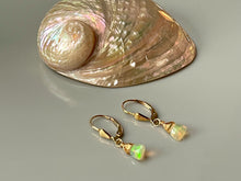 Load image into Gallery viewer, Dainty Opal earrings 14k Gold Dangly Opal Lever backs dainty bridal earrings gold opal jewelry gift for wife