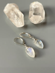 Moonstone Earrings Sterling Silver Blue Arrows Gemstone Earrings Handmade Jewelry