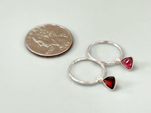 Load image into Gallery viewer, Garnet Hoop earrings Sterling Silver Dangly huggie earrings dainty gemstone earrings handmade jewelry red