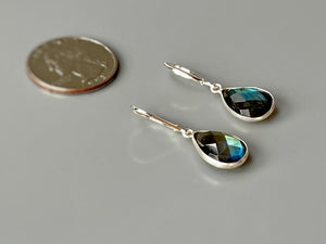 Labradorite earrings 14k Gold Sterling Silver Dangly Blue Gemstone Lever backs Labradorite Jewelry Vermeil and gold fill dangle earrings