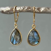 Load image into Gallery viewer, Labradorite earrings 14k Gold Sterling Silver Dangly Blue Gemstone Lever backs Labradorite Jewelry Vermeil and gold fill dangle earrings