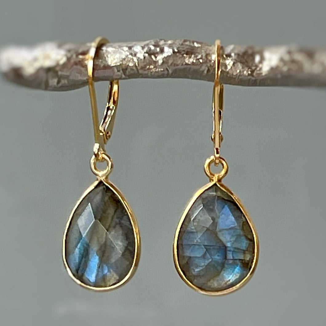 Labradorite earrings 14k Gold Sterling Silver Dangly Blue Gemstone Lever backs Labradorite Jewelry Vermeil and gold fill dangle earrings