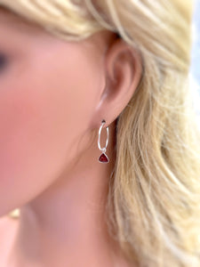 Garnet Hoop earrings Sterling Silver Dangly huggie earrings dainty gemstone earrings handmade jewelry red