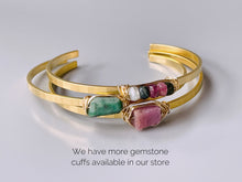 Load image into Gallery viewer, Tourmaline Bracelet gold cuff crystal minimalist wrapped dainty pink gemstone bracelet for women gold filled, matte gold plated gift for mom