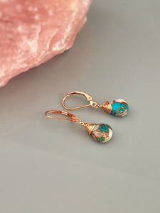 Turquoise Gemstone Earrings Rose Gold Pink Opal