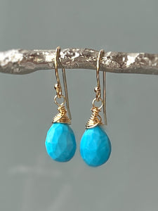Turquoise Earrings 14k Gold, Sterling Silver, Rose Gold tear drop Dangling Gemstone Earrings Everyday Dainty Handmade Turquoise Jewelry