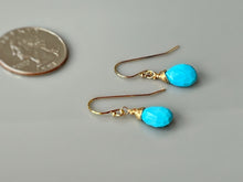 Load image into Gallery viewer, Turquoise Earrings 14k Gold, Sterling Silver, Rose Gold tear drop Dangling Gemstone Earrings Everyday Dainty Handmade Turquoise Jewelry