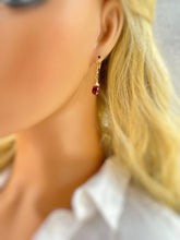 Load image into Gallery viewer, Garnet Earrings 14k Gold fill, Sterling Silver Leverback Dangling Teardrop Red Gemstone Dangle Earrings Everyday Handmade Jewelry for women