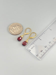 Garnet Earrings 14k Gold fill, Sterling Silver Leverback Dangling Teardrop Red Gemstone Dangle Earrings Everyday Handmade Jewelry for women