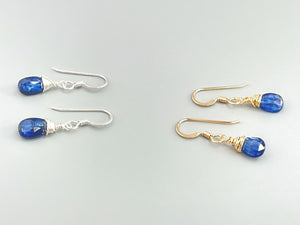 Dainty Blue Kyanite Gemstone earrings dangle drop teardrop 14k Gold, sterling silver blue kyanite jewelry handmade minimalist gift for wife