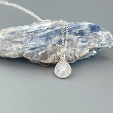 Load image into Gallery viewer, Moonstone Necklace Sterling Silver Dainty Gemstone Pendant Rainbow Blue Moonstone Jewelry Minimalist Solitaire floating necklace for woman