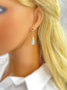 Aquamarine Gemstone earrings 14k Gold, sterling silver, rose gold lever back earrings handmade jewelry for wife Blue Beach wedding earrings