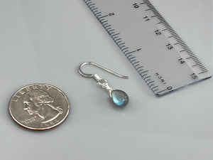 Dainty Handmade Labradorite earrings in Sterling Silver tiny gemstone dangle earrings by ruler for scale