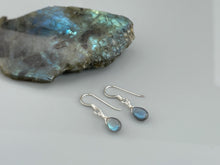 Load image into Gallery viewer, Dainty Handmade Labradorite earrings in Sterling Silver tiny gemstone dangle earrings
