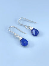 Load image into Gallery viewer, Lapis Lazuli Earrings Dangle, 14k Gold, Silver Teardrop Blue Gemstone Dangly Drop Earrings Everyday Minimalist Dainty Handmade Lapis Jewelry