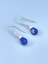 Load image into Gallery viewer, Lapis Lazuli Earrings Dangle Silver, 14k Gold Teardrop Blue Gemstone Dangly Drop Earrings Everyday Minimalist Dainty Handmade Lapis Jewelry