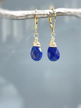 Load image into Gallery viewer, Lapis Lazuli Earrings Dangle Silver, 14k Gold Teardrop Blue Gemstone Dangly Drop Earrings Everyday Minimalist Dainty Handmade Lapis Jewelry