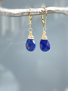 Lapis Lazuli Earrings Dangle Silver, 14k Gold Teardrop Blue Gemstone Dangly Drop Earrings Everyday Minimalist Dainty Handmade Lapis Jewelry