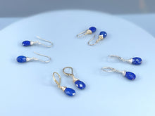 Load image into Gallery viewer, Lapis Lazuli Earrings Dangle Silver, 14k Gold Teardrop Blue Gemstone Dangly Drop Earrings Everyday Minimalist Dainty Handmade Lapis Jewelry