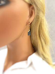 Kyanite Earrings Dangle drop Sterling Silver, Solid 14k Gold, Gold fill Teal Moss Kyanite dangly earrings Handmade crystal Jewelry Leverback