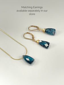 Kyanite Necklace Pendant 14k Gold Fill, sterling silver Minimalist Handmade Moss Kyanite Jewelry teal green solitaire gift for girlfriend