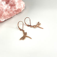 Load image into Gallery viewer, Dragonfly Earrings dangle Rose Gold Handmade Dragonfly Jewelry gifts for her filigree earrings Dangly Artisan Handmade Jewelry for women