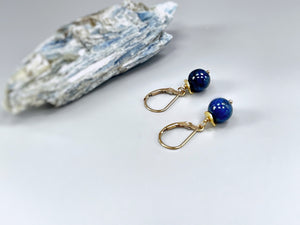 Kyanite Earrings Dangle Sterling Silver, 14k Gold Fill Leverback blue gemstone jewelry Dainty Drop Earrings modern artisan handmade jewelry