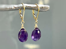 Load image into Gallery viewer, Amethyst earrings Silver, Solid 14k Gold Leverback