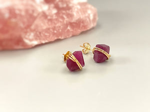 Raw Ruby Earrings 14k Gold Fill, Silver, Rose Gold