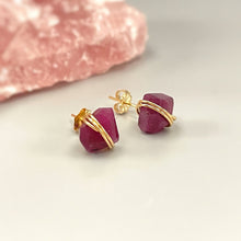 Load image into Gallery viewer, Raw Ruby Earrings 14k Gold Fill, Silver, Rose Gold 