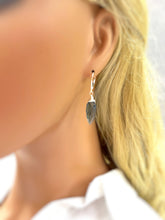 Load image into Gallery viewer, London Blue Topaz Quartz earrings dangle, Sterling Silver, solid 14k gold, Gold Feather