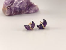 Load image into Gallery viewer, Crescent Moon Amethyst Stud Earrings in Gold