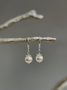 Minimalist Pearl Earrings dangle 14k Gold, Sterling Silver Dainty Drop Earrings