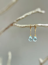 Load image into Gallery viewer, Swiss Blue Topaz earrings Dangle 14k Solid Gold, Silver Rose Gold