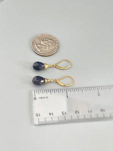 Iolite Earrings Dangle 14k Gold, Sterling Silver Teardrop Leverback Drop Minimalist dangly earrings Handmade Iolite Jewelry water sapphire