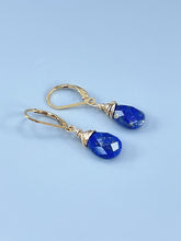 Load image into Gallery viewer, Lapis Lazuli Earrings Dangle Silver, 14k Gold Teardrop Blue Gemstone Dangly Drop Earrings Everyday Minimalist Dainty Handmade Lapis Jewelry