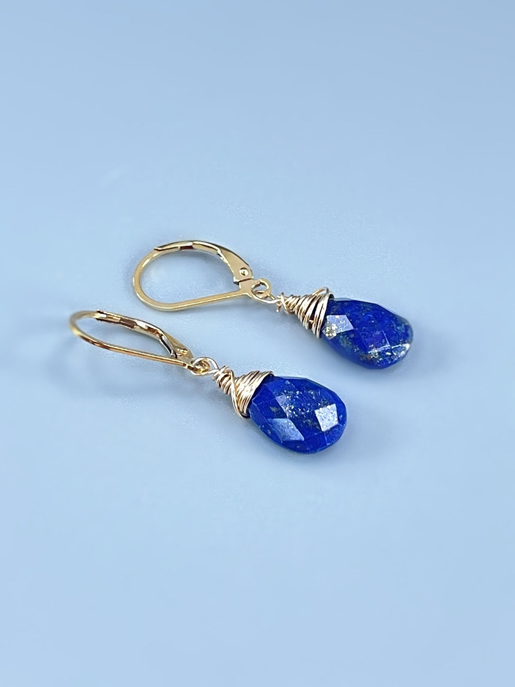 Lapis Lazuli Earrings Dangle, 14k Gold, Silver Teardrop Blue Gemstone Dangly Drop Earrings Everyday Minimalist Dainty Handmade Lapis Jewelry