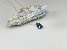 Load image into Gallery viewer, Kyanite Necklace Pendant 14k Gold Fill, sterling silver Minimalist Handmade Moss Kyanite Jewelry teal green solitaire gift for girlfriend