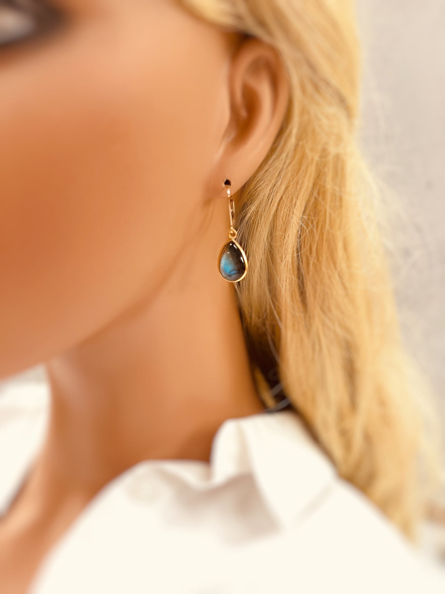Smooth Labradorite earrings dangle Sterling Silver, Gold – Blue Heron