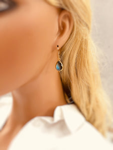 Minimalist Labradorite earrings dangle gold