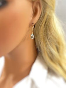 Swiss Blue Topaz earrings Dangle 14k Solid Gold, Silver Rose Gold